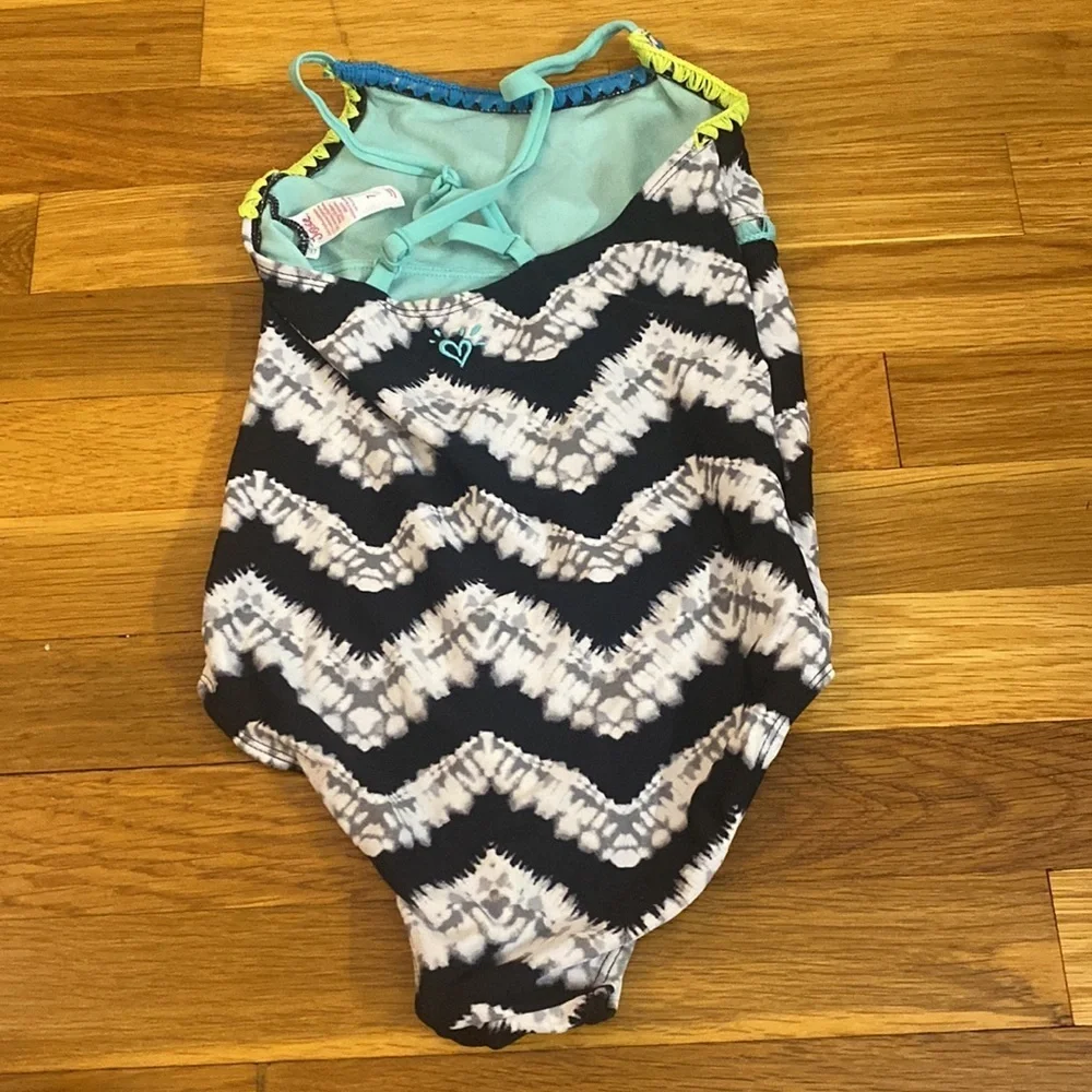 Justice Girl’s Black and White Striped One Piece Swim Suit Size 7